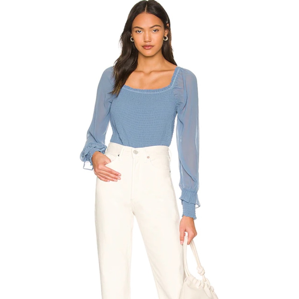 smocked top porcelain blue long sleeve